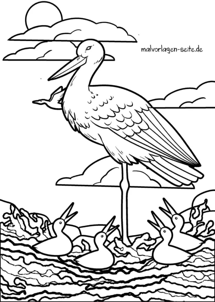 storch-mit-kueken-in-der-natur