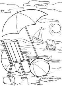 strand-szene-mit-liegestuhl-und-sonnenschirm