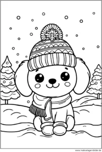 suesser-hund-im-winter-ausmalbild