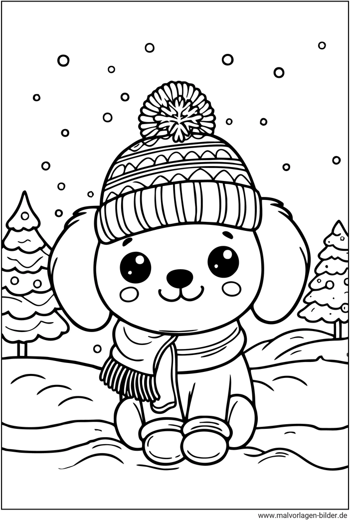 suesser-hund-im-winter-ausmalbild