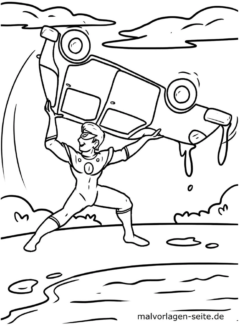 superhelden-auto-heben-malvorlage