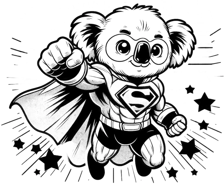 superhelden-koala-ausmalvorlage-mit-eukalyptus