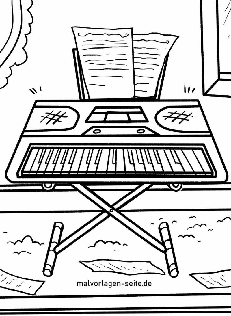 synthesizer-mit-notenblaettern-ausmalen