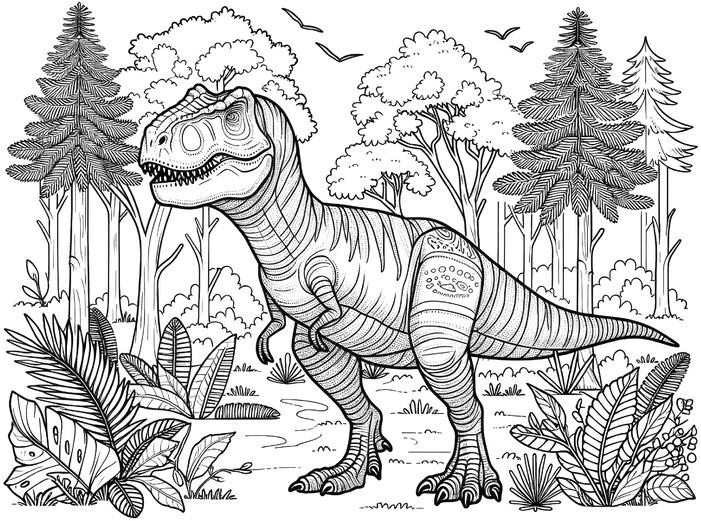 t-rex-im-wald-ausmalvorlage