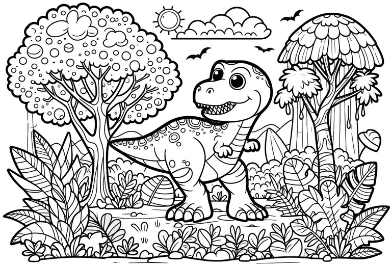 t-rex-in-der-natur-malen