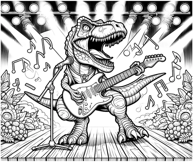 t-rex-rockmusiker-malvorlage
