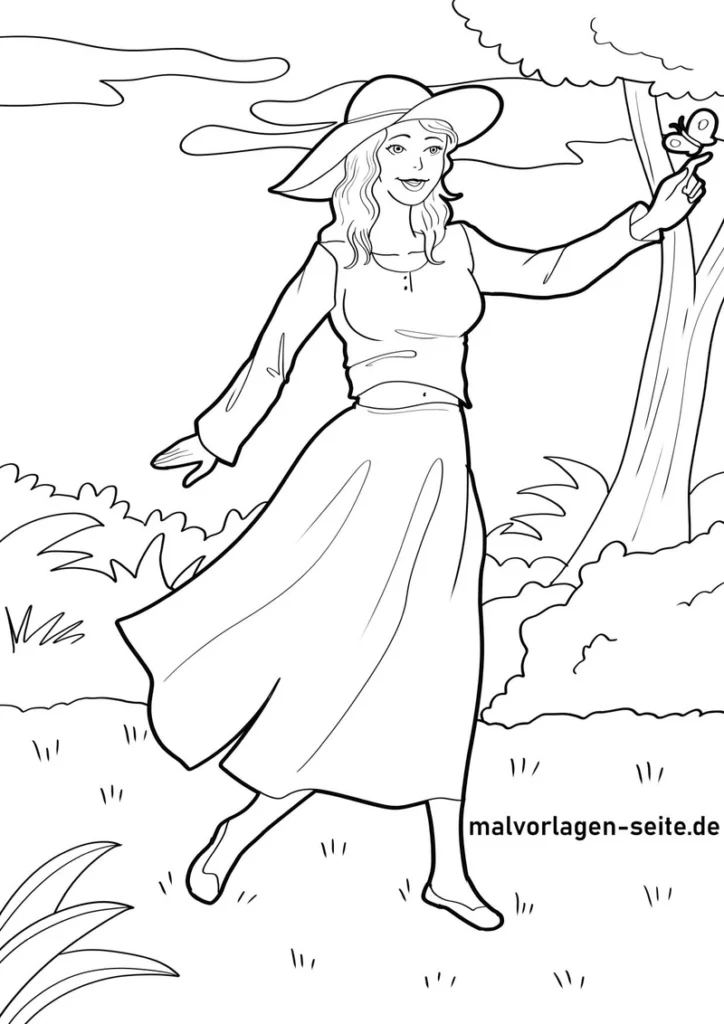 tanzende-frau-mit-blumenstock-im-freien