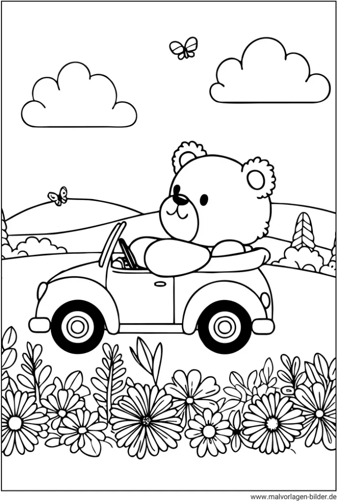 teddy-im-auto-ausmalbild