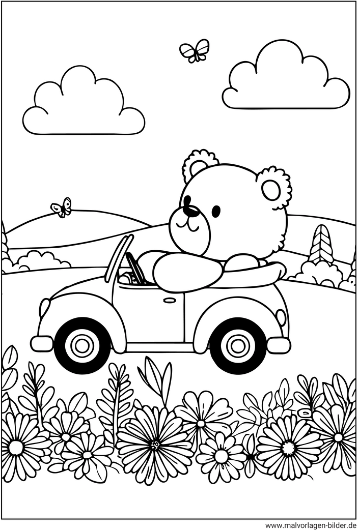 teddy-im-auto-ausmalbild