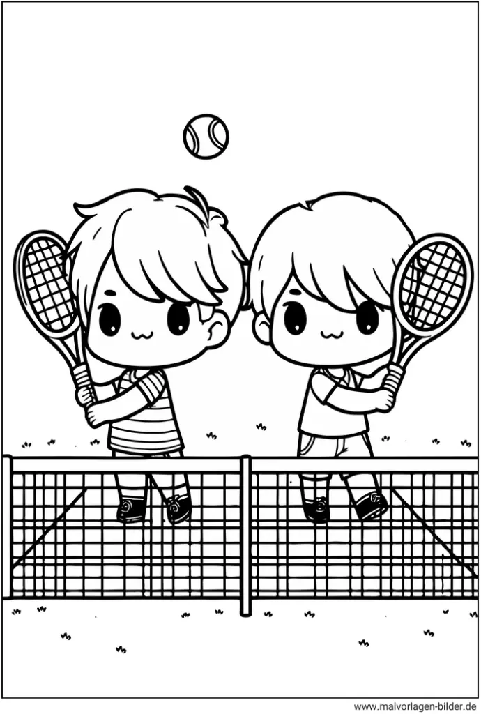 tennis-spielende-kinder-ausmalbild