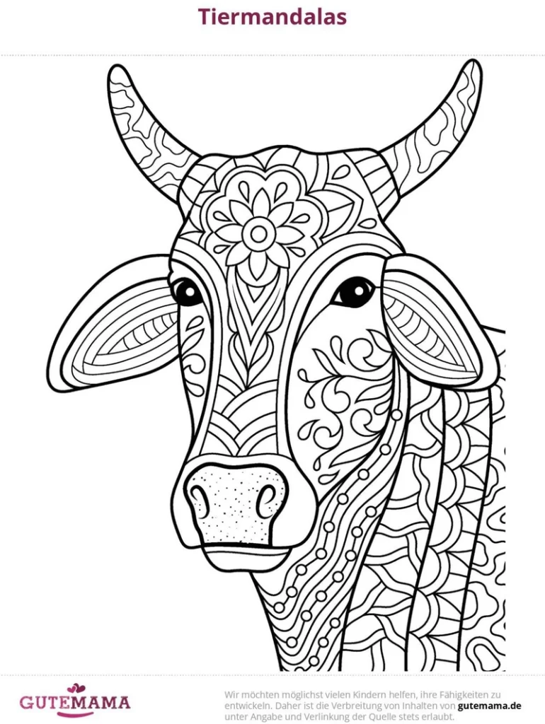 tiermandala-rind-ausmalvorlage