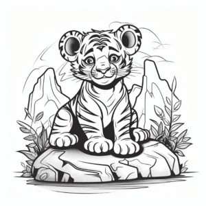 tiger-auf-einem-felsen-mit-pflanzen-und-bergen