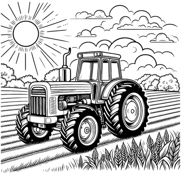 traktor-im-feld-und-sonne-ausmalvorlage