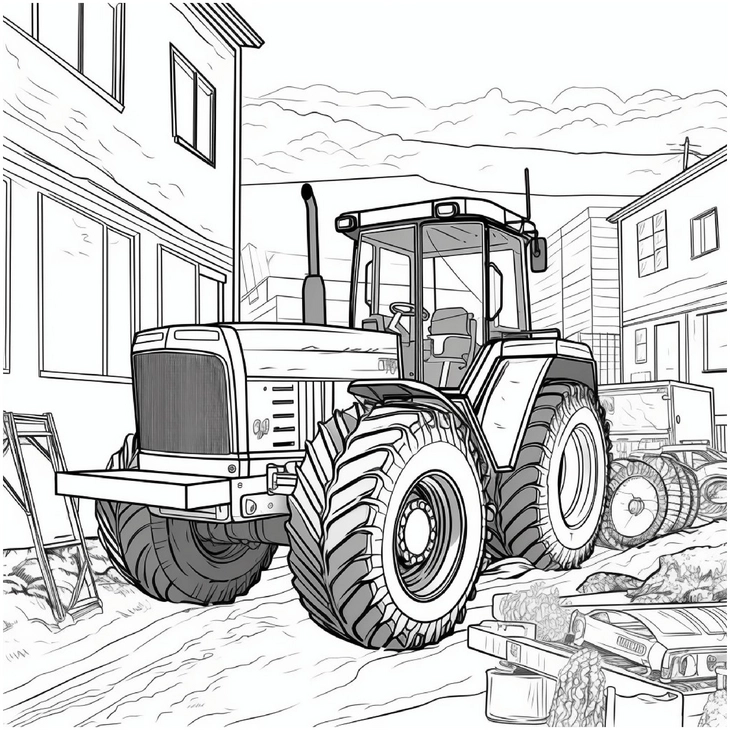 traktor-im-hinterhof-ausmalvorlage
