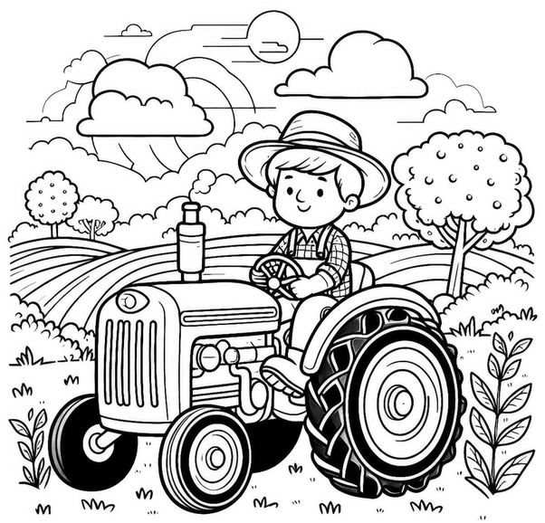 traktor-mit-kind-in-der-natur-ausmalvorlage