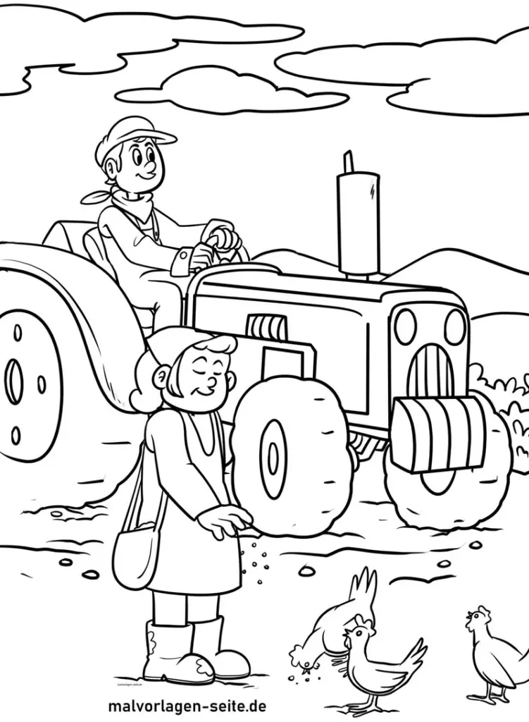 traktor-und-huehner-bauernhof-malvorlage