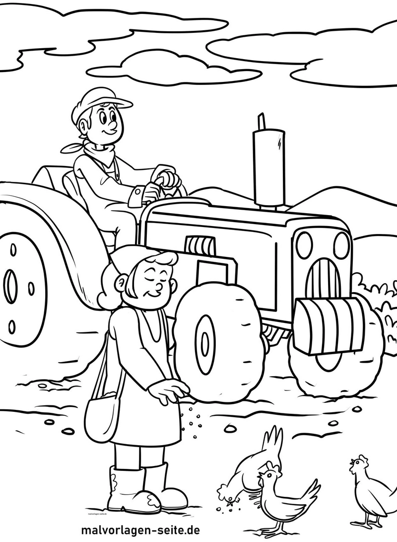 traktor-und-huehner-bauernhof-malvorlage