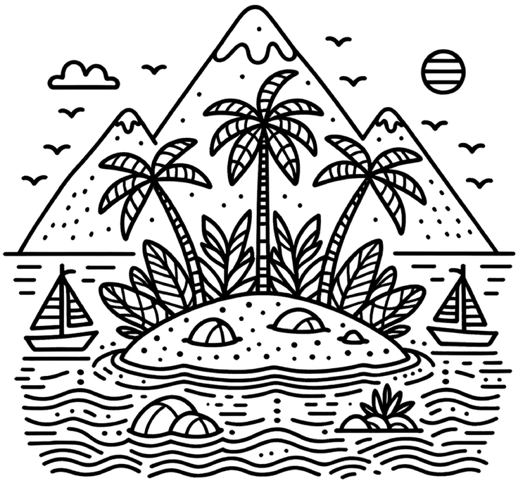 tropische-insel-malen-ausmalvorlage