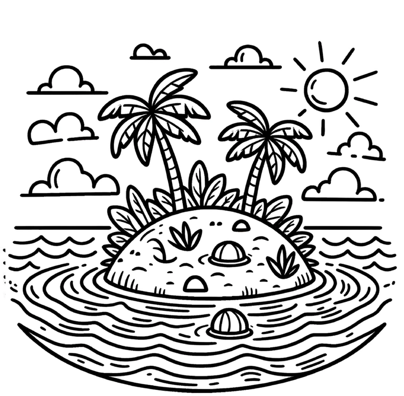 tropische-insel-palmengarten-ausmalvorlage