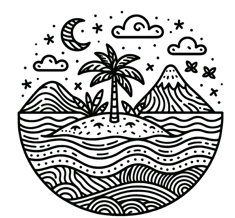 tropische-insel-palmensaumelung-und-berge