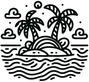 tropische-insel-palmenszene-ausmalvorlage