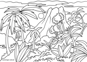 tropische-landschaft-palmbaeume-und-berg