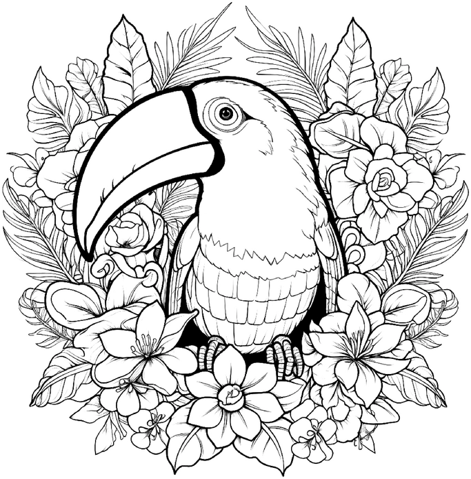 tukan-in-blumen-ausmalvorlage