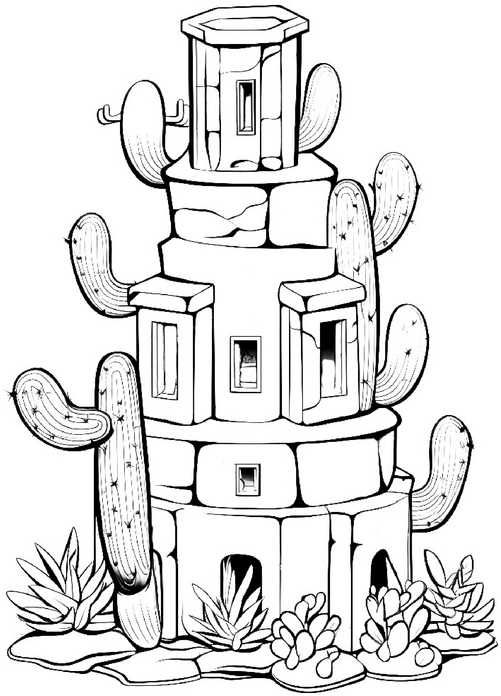 turm-mit-kakteen-und-pflanzen-ausmalbild