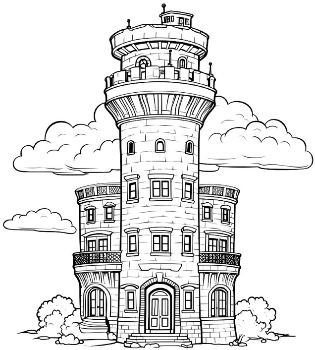 turm-mit-wolken-ausmalvorlage