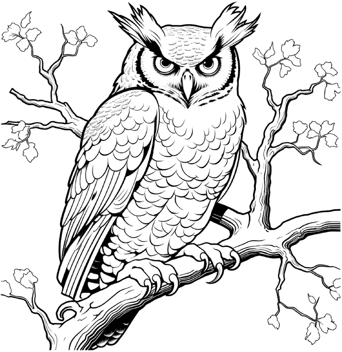 uhu-auf-ast-mit-laubbäumen