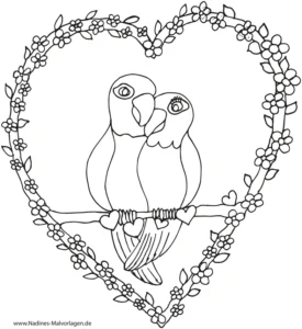 verliebte-papageien-im-herz-mit-blumen