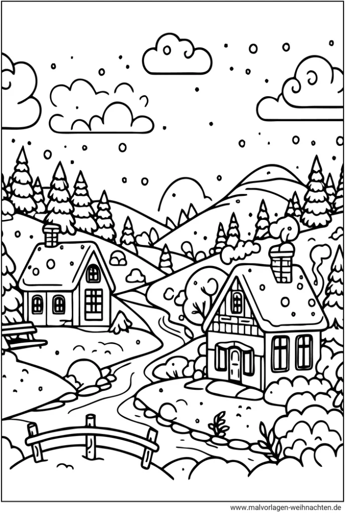 verschneite-landschaft-mit-haeusern-und-baeumen