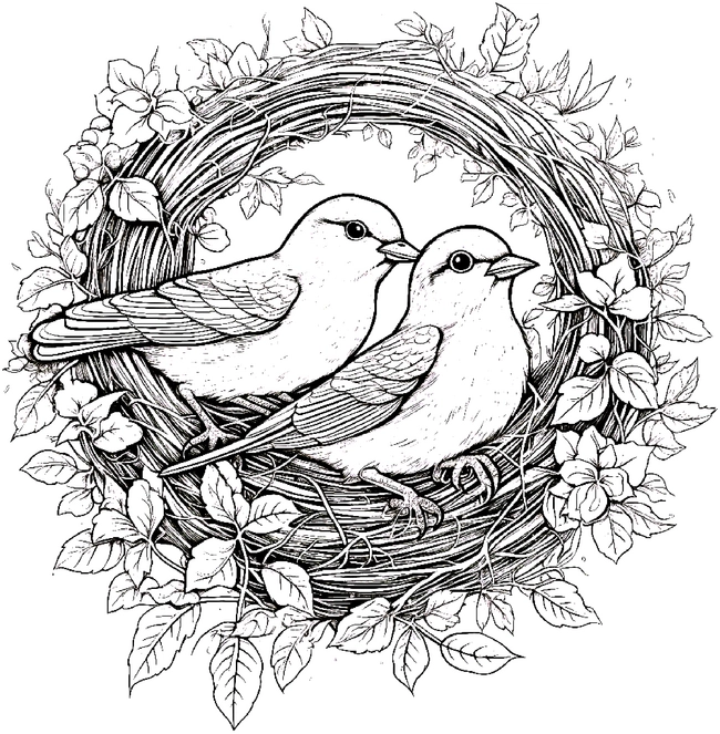 voegel-im-nest-mit-blumen-und-pflanzen