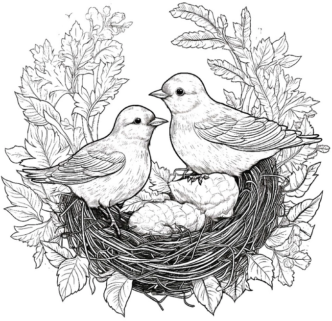 voegel-im-nest-mit-pflanzen