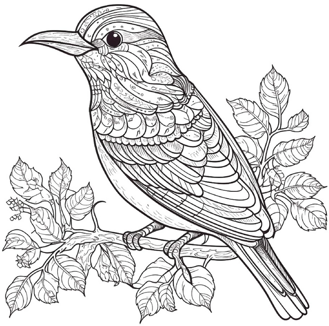 vogel-auf-einem-ast-mit-blaettern