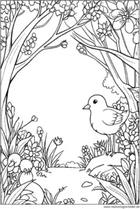 vogel-fruehling-blueten-ausmalbild