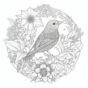 vogel-im-blumenkranz-ausmalvorlage