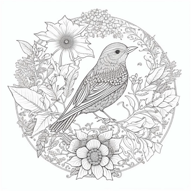 vogel-im-blumenkranz-ausmalvorlage