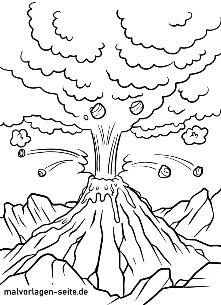vulkan-ausbruch-naturphänomenen-malvorlage