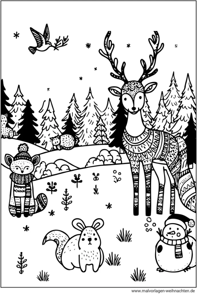 waldtiere-im-winter-ausmalvorlage