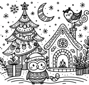 weihnachten-eule-und-baum-ausmalbild