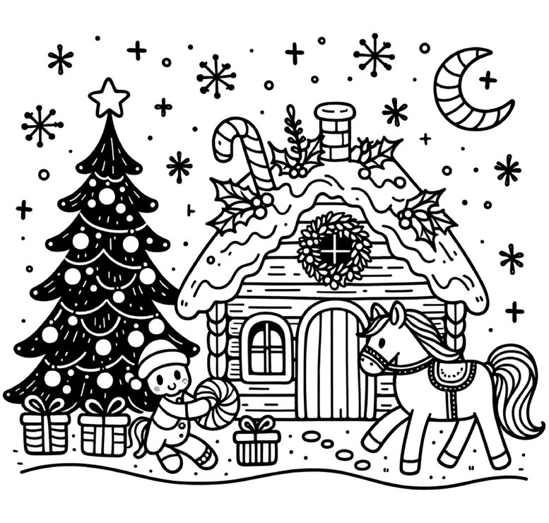 weihnachten-winterlandschaft-malvorlage-kostenlos