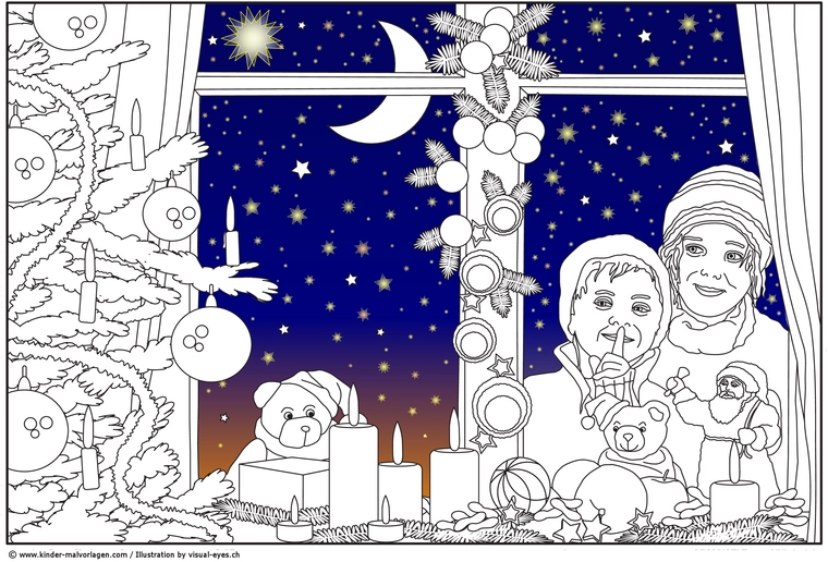weihnachtliche-szenerie-mit-kindern-und-tannenbaum