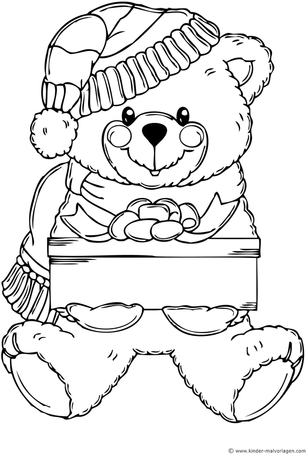 weihnachtlicher-teddy-mit-geschenk-und-hut