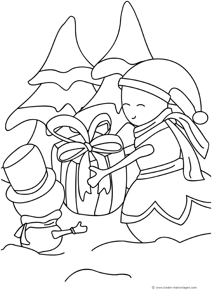 weihnachts-schneemann-mit-geschenk-und-elf