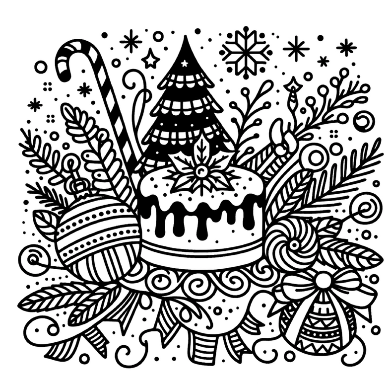 weihnachtsbaum-und-torte-ausmalbild-kreativ-gestalten