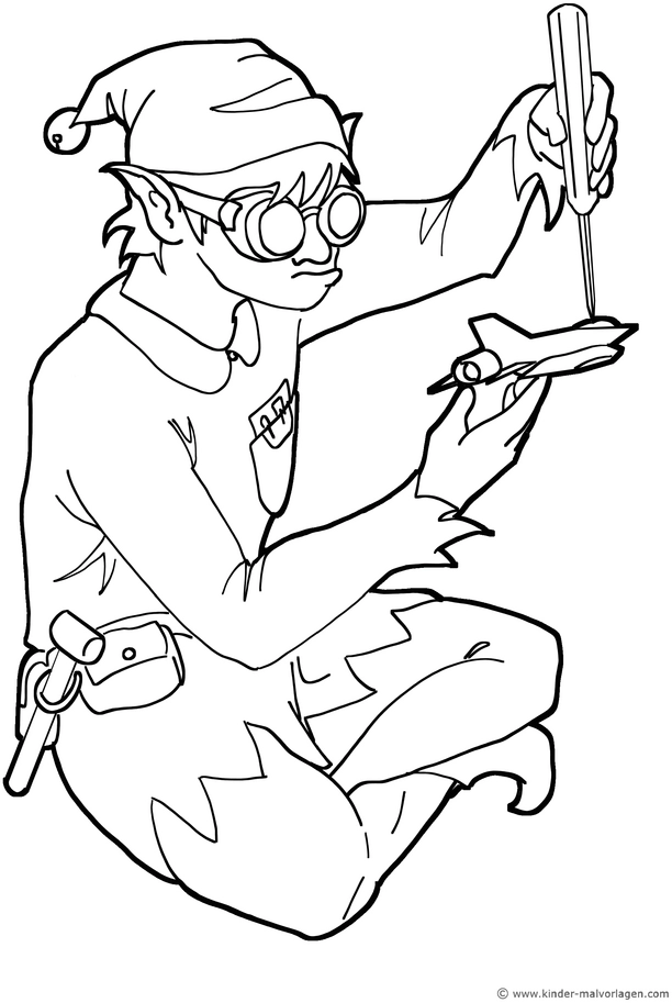 weihnachtself-beim-basteln-eines-flugzeugs