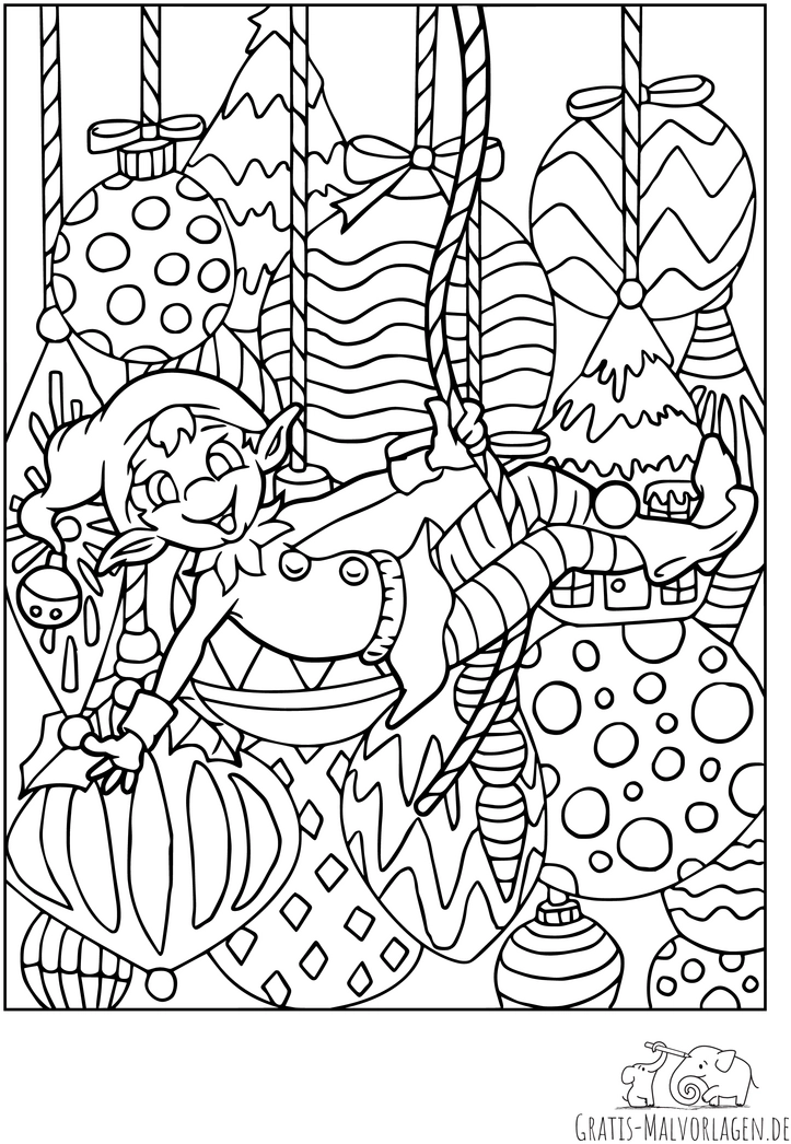 weihnachtself-schaukelnd-zwischen-christbaumkugeln