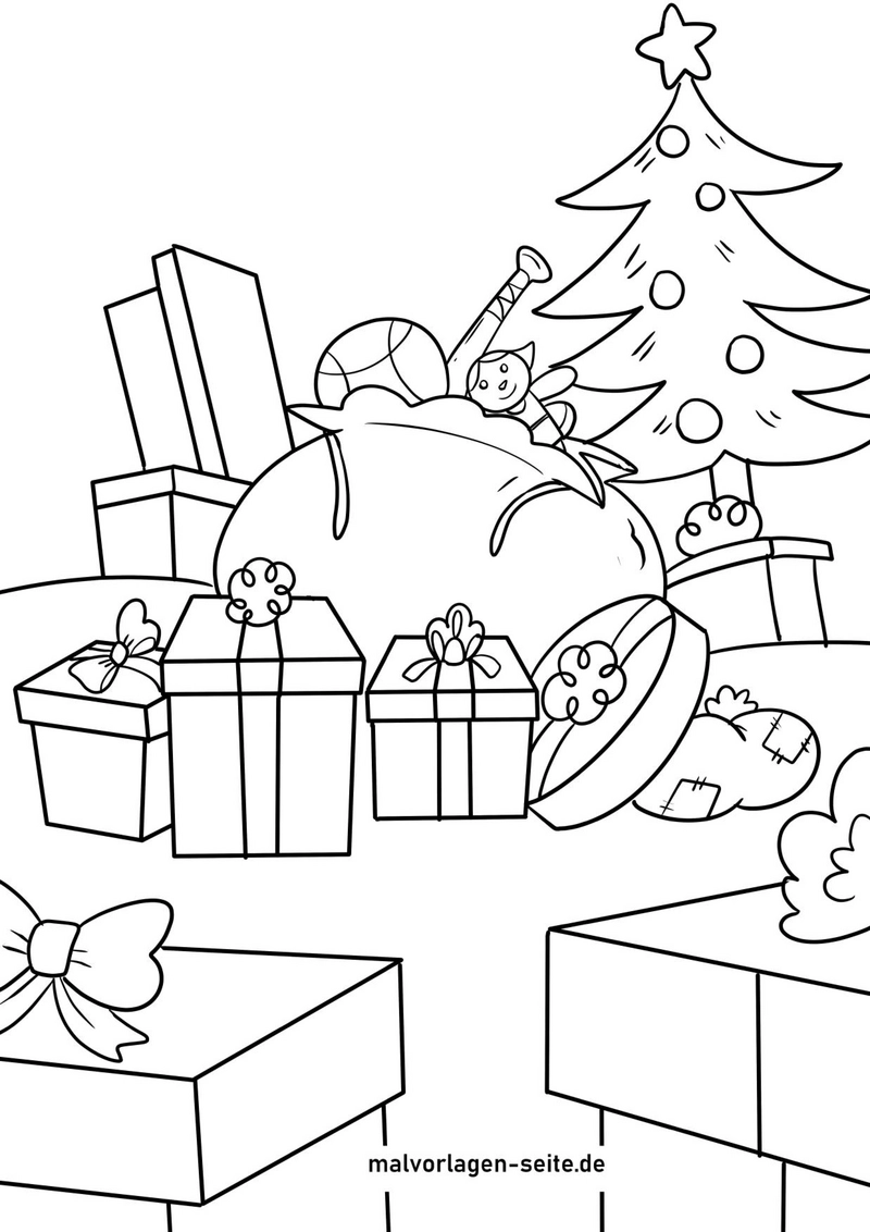 weihnachtsgeschenke-und-weihnachtsbaum-ausmalen