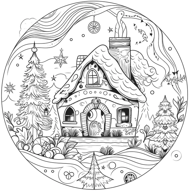 weihnachtshaus-mit-nadelbaeumen-in-winterlandschaft